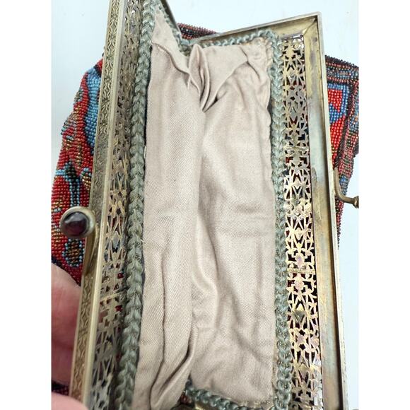 Antique Art Nouveau Edwardian French Cut Steel Hand Beaded Purse w/Jeweled Clasp - Picture 12 of 12